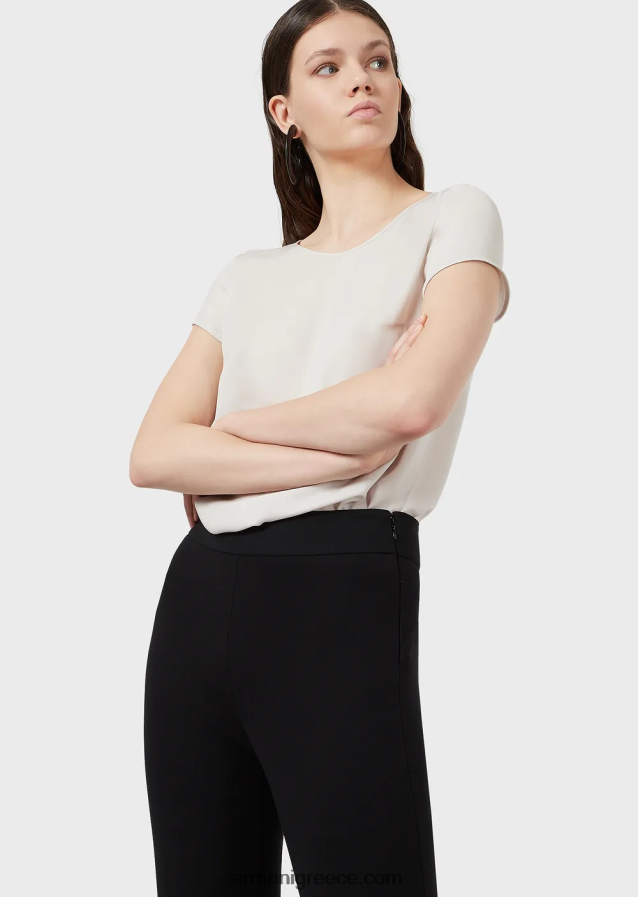 γυναίκες Armani slim-fit παντελόνι από πλεκτό ύφασμα milano με σατέν κορδόνι 4046R6320 μαύρος