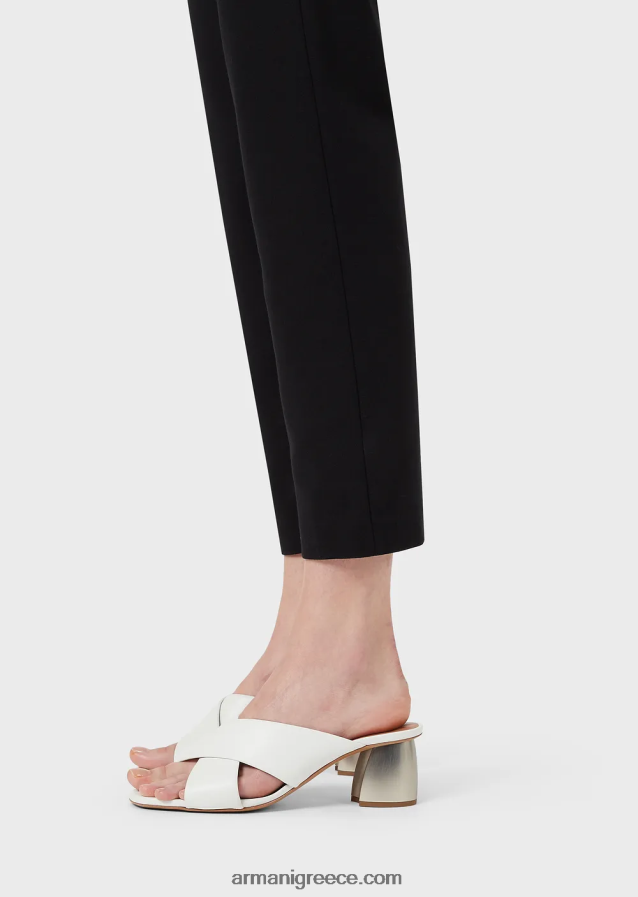 γυναίκες Armani slim-fit παντελόνι από πλεκτό ύφασμα milano με σατέν κορδόνι 4046R6320 μαύρος