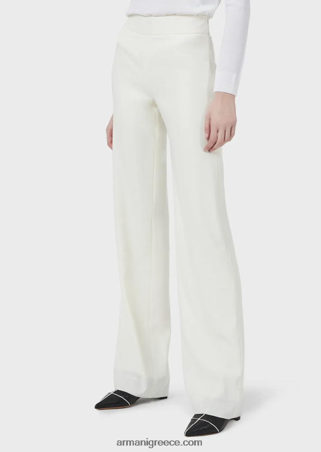 γυναίκες Armani παντελόνι techno cady palazzo 4046R6303 άσπρο