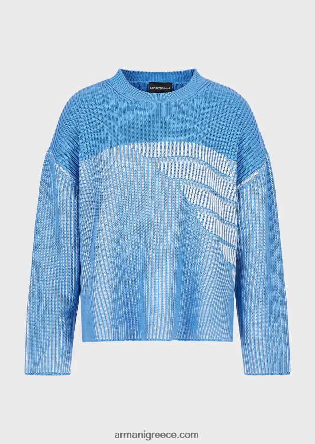 γυναίκες Armani Μπλουζάκι με μισό ραβδί με λογότυπο μεγάλου μεγέθους 4046R6188 γαλανός