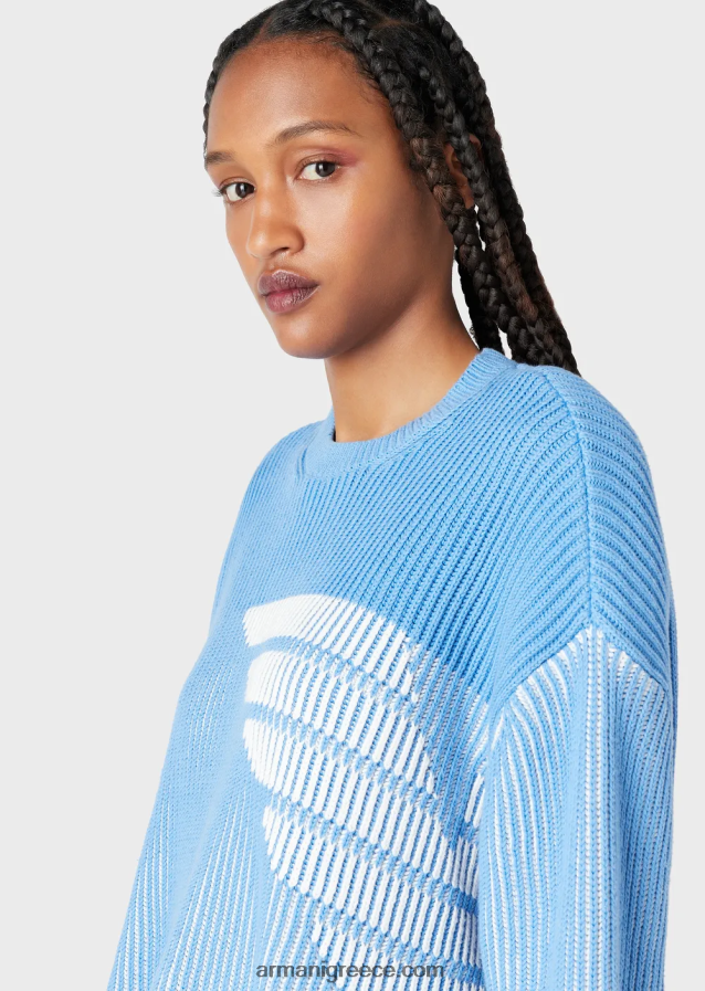 γυναίκες Armani Μπλουζάκι με μισό ραβδί με λογότυπο μεγάλου μεγέθους 4046R6188 γαλανός