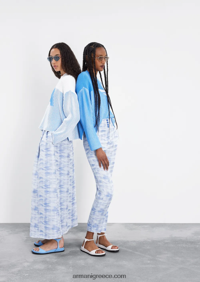 γυναίκες Armani Μπλουζάκι με μισό ραβδί με λογότυπο μεγάλου μεγέθους 4046R6188 γαλανός