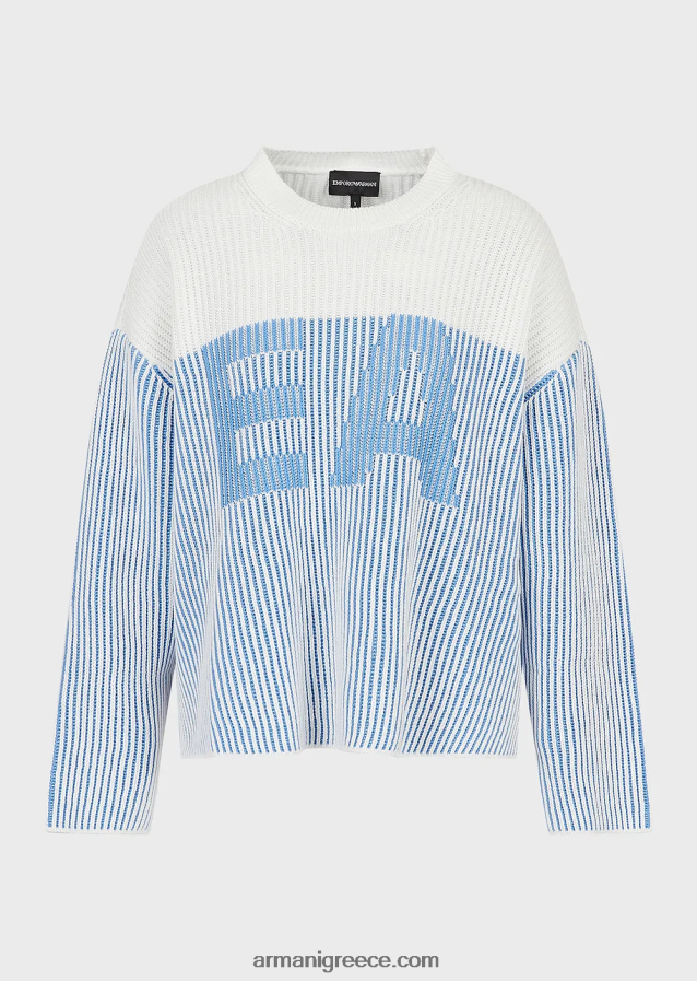 γυναίκες Armani Μπλουζάκι με μισό ραβδί με λογότυπο μεγάλου μεγέθους 4046R6189 μπλε λογότυπο