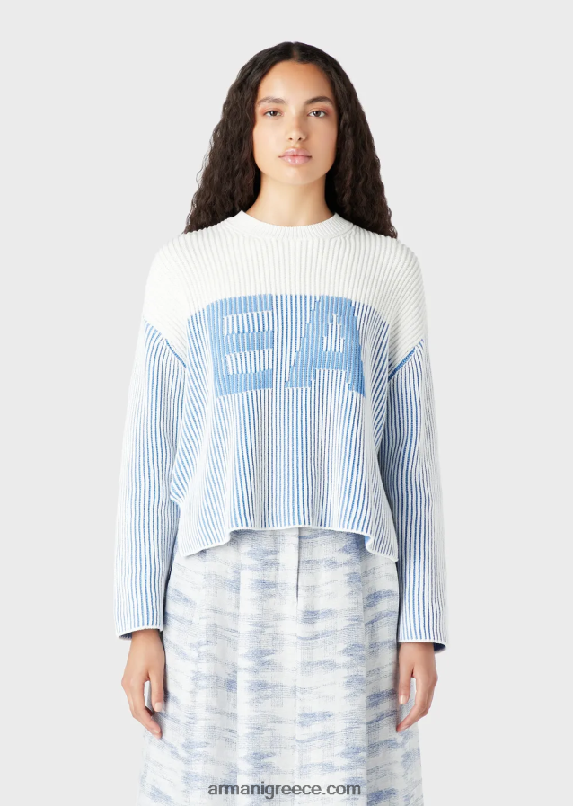 γυναίκες Armani Μπλουζάκι με μισό ραβδί με λογότυπο μεγάλου μεγέθους 4046R6189 μπλε λογότυπο