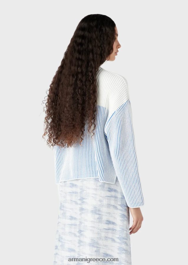 γυναίκες Armani Μπλουζάκι με μισό ραβδί με λογότυπο μεγάλου μεγέθους 4046R6189 μπλε λογότυπο