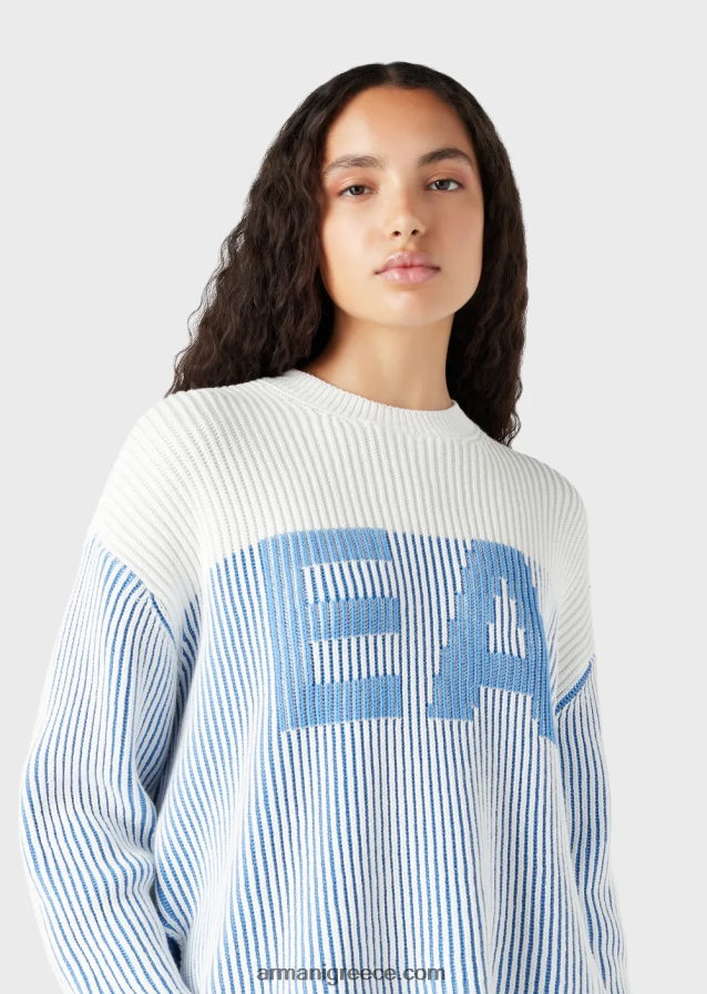 γυναίκες Armani Μπλουζάκι με μισό ραβδί με λογότυπο μεγάλου μεγέθους 4046R6189 μπλε λογότυπο