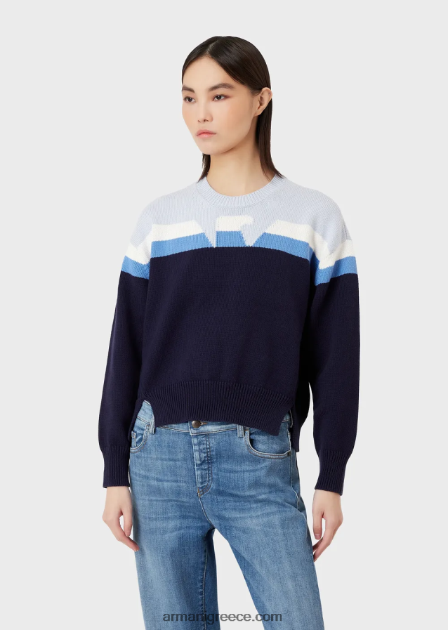 γυναίκες Armani ίσιο, απλό πλεκτό τζάμπα με ανάποδη πλευρά με ινταρσία αετού 4046R6190 πρότυπο