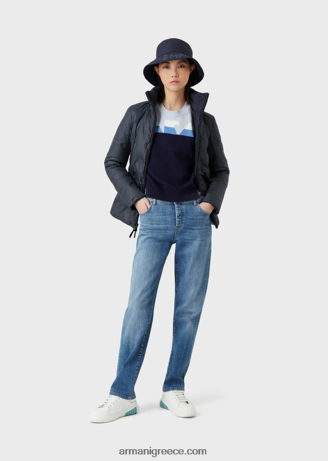 γυναίκες Armani ίσιο, απλό πλεκτό τζάμπα με ανάποδη πλευρά με ινταρσία αετού 4046R6190 πρότυπο