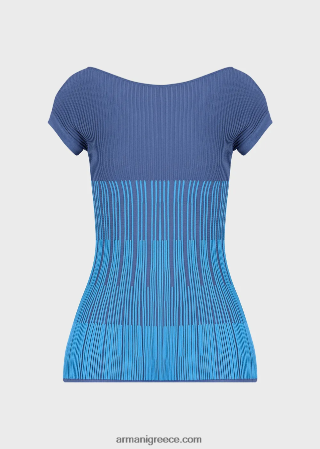 γυναίκες Armani δίχρωμη πλεκτή μπλούζα ζακάρ με μοτίβο συνδέσμων 4046R6191 λουλούδια