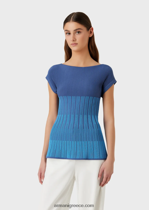 γυναίκες Armani δίχρωμη πλεκτή μπλούζα ζακάρ με μοτίβο συνδέσμων 4046R6191 λουλούδια