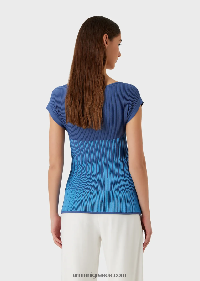 γυναίκες Armani δίχρωμη πλεκτή μπλούζα ζακάρ με μοτίβο συνδέσμων 4046R6191 λουλούδια