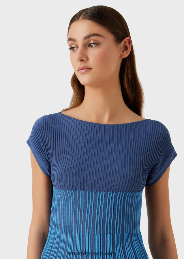 γυναίκες Armani δίχρωμη πλεκτή μπλούζα ζακάρ με μοτίβο συνδέσμων 4046R6191 λουλούδια