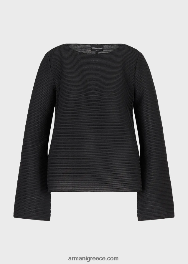 γυναίκες Armani Μπλουζάκι με λαιμόκοψη από ύφασμα με ραβδώσεις 4046R6195 μαύρος