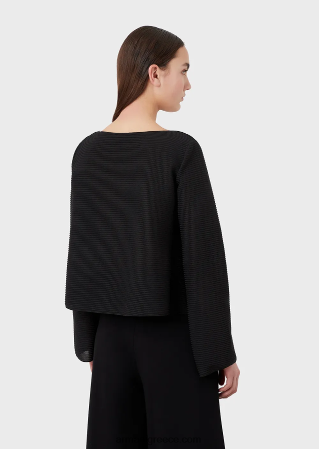 γυναίκες Armani Μπλουζάκι με λαιμόκοψη από ύφασμα με ραβδώσεις 4046R6195 μαύρος