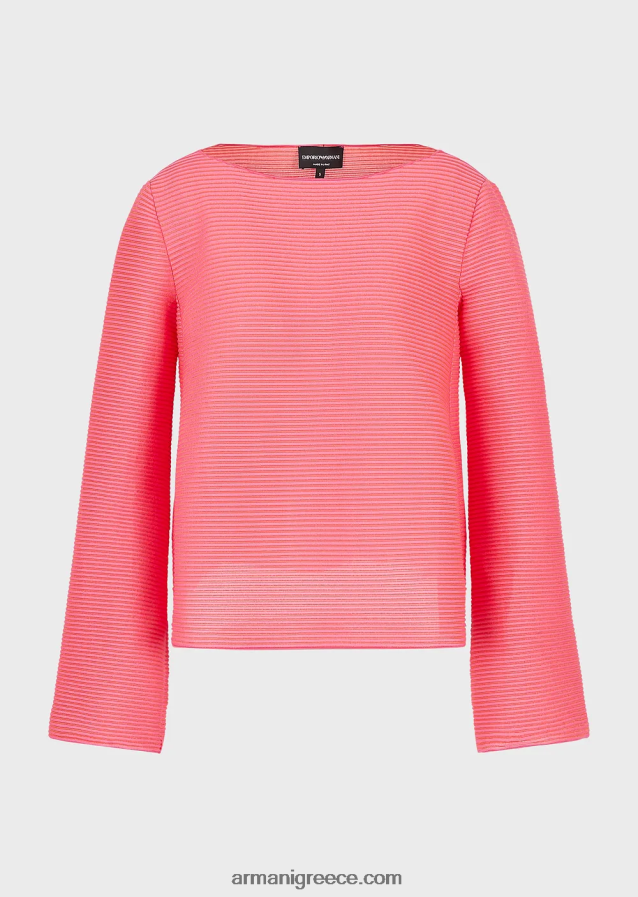 γυναίκες Armani Μπλουζάκι με λαιμόκοψη από ύφασμα με ραβδώσεις 4046R6196 ροζ