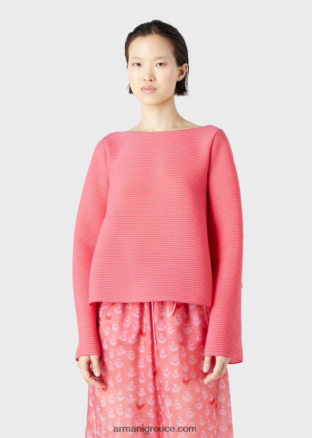 γυναίκες Armani Μπλουζάκι με λαιμόκοψη από ύφασμα με ραβδώσεις 4046R6196 ροζ