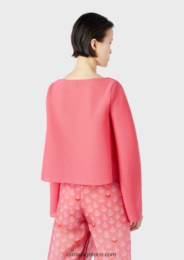 γυναίκες Armani Μπλουζάκι με λαιμόκοψη από ύφασμα με ραβδώσεις 4046R6196 ροζ