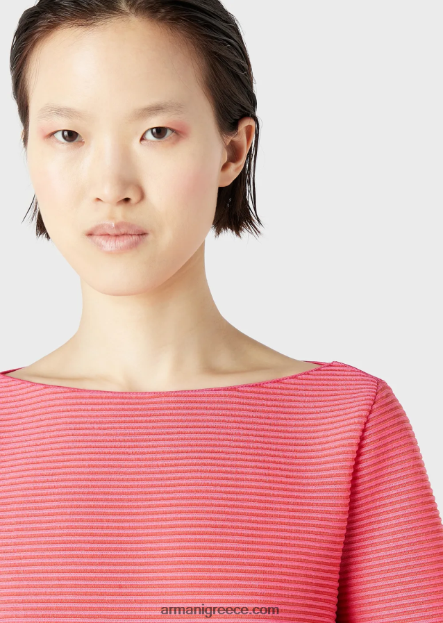 γυναίκες Armani Μπλουζάκι με λαιμόκοψη από ύφασμα με ραβδώσεις 4046R6196 ροζ