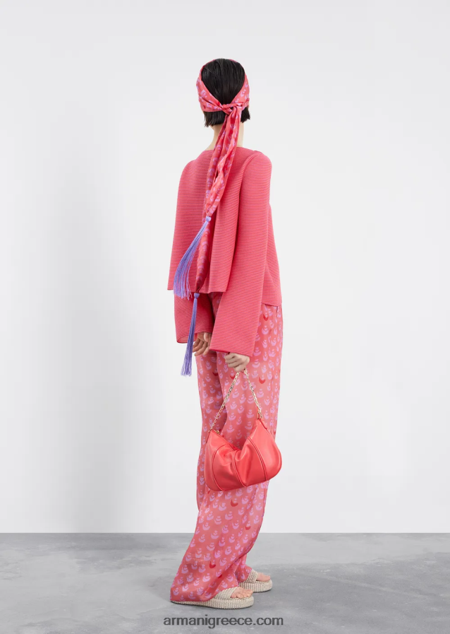 γυναίκες Armani Μπλουζάκι με λαιμόκοψη από ύφασμα με ραβδώσεις 4046R6196 ροζ