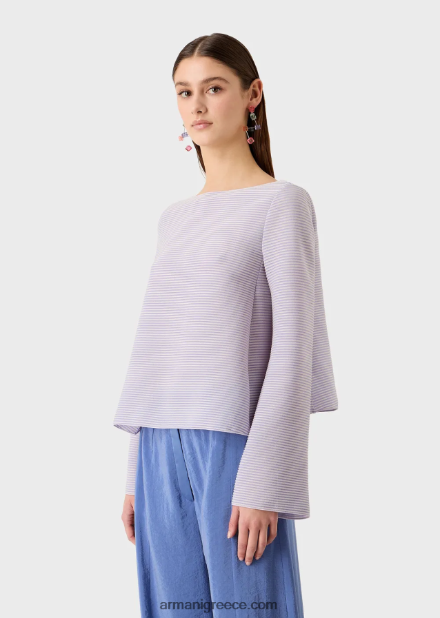 γυναίκες Armani Μπλουζάκι με λαιμόκοψη από ύφασμα με ραβδώσεις 4046R6197