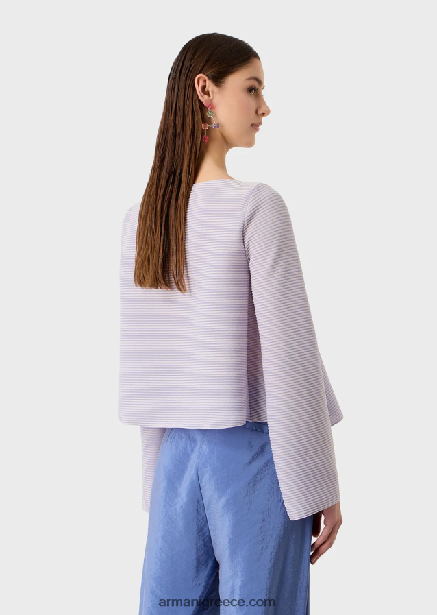 γυναίκες Armani Μπλουζάκι με λαιμόκοψη από ύφασμα με ραβδώσεις 4046R6197