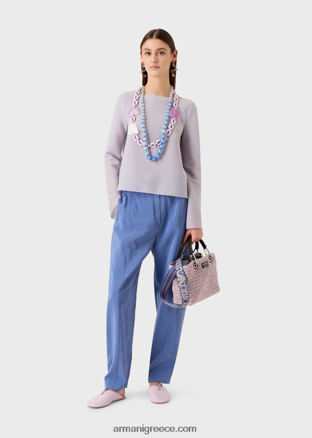 γυναίκες Armani Μπλουζάκι με λαιμόκοψη από ύφασμα με ραβδώσεις 4046R6197