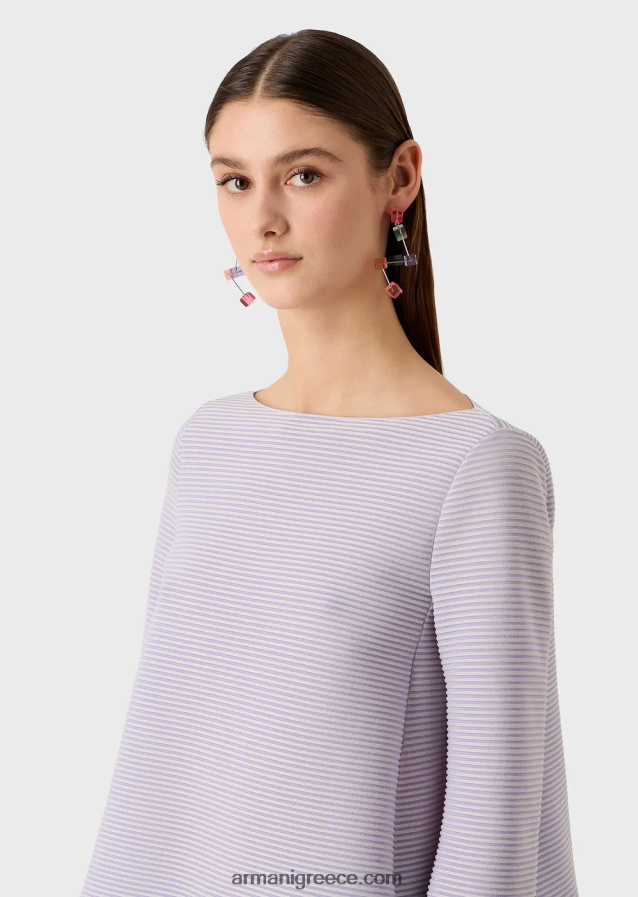 γυναίκες Armani Μπλουζάκι με λαιμόκοψη από ύφασμα με ραβδώσεις 4046R6197