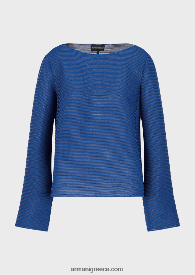γυναίκες Armani Μπλουζάκι με λαιμόκοψη από ύφασμα με ραβδώσεις 4046R6198 μπλε