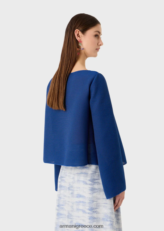 γυναίκες Armani Μπλουζάκι με λαιμόκοψη από ύφασμα με ραβδώσεις 4046R6198 μπλε