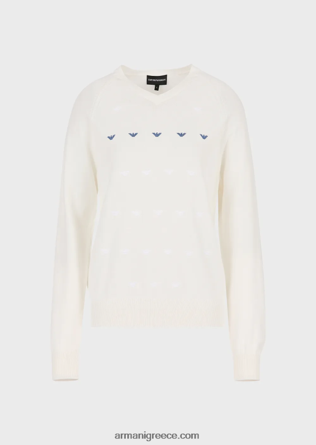 γυναίκες Armani Μπλουζάκι με μονόχρωμη πλέξη σε λαιμόκοψη με κέντημα αετού 4046R6199