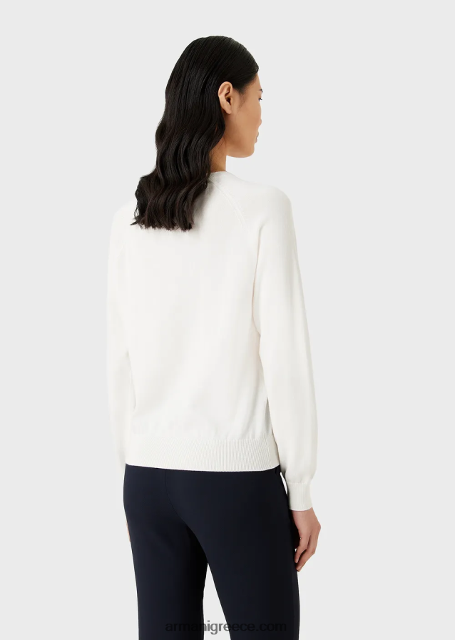 γυναίκες Armani Μπλουζάκι με μονόχρωμη πλέξη σε λαιμόκοψη με κέντημα αετού 4046R6199