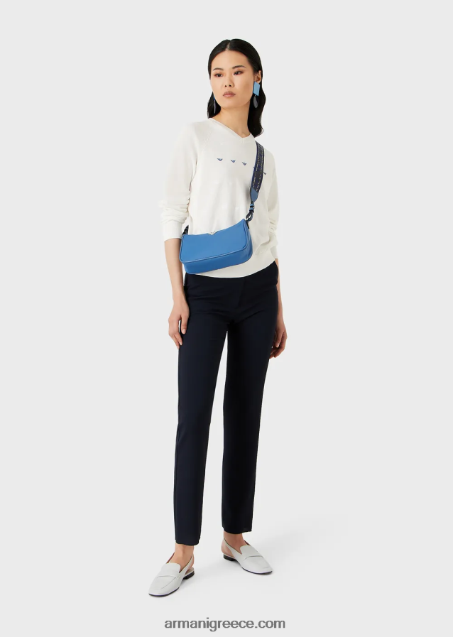 γυναίκες Armani Μπλουζάκι με μονόχρωμη πλέξη σε λαιμόκοψη με κέντημα αετού 4046R6199