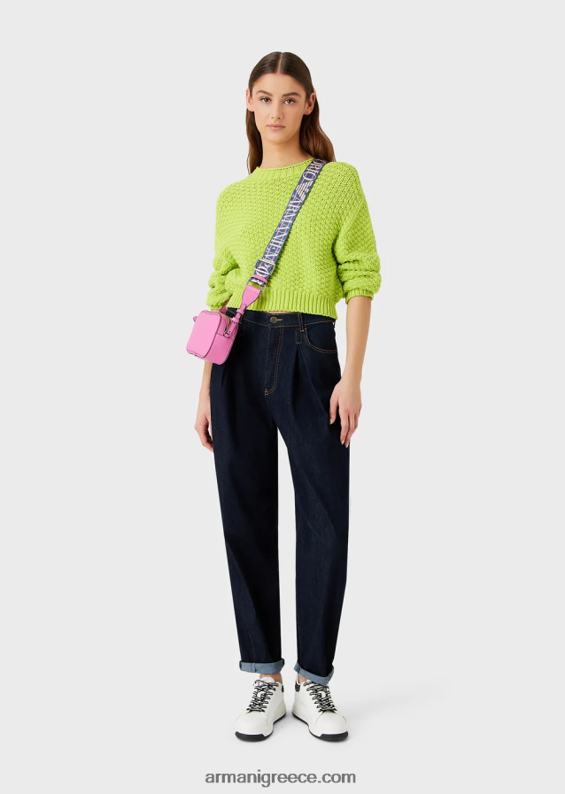 γυναίκες Armani μπλούζα χωρίς ραφή σε κουτί και πλεκτό με βρύα 4046R6205