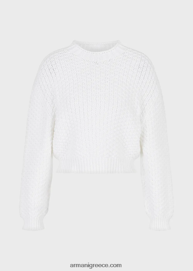 γυναίκες Armani μπλούζα χωρίς ραφή σε κουτί και πλεκτό με βρύα 4046R6206 γαλακτώδες λευκό
