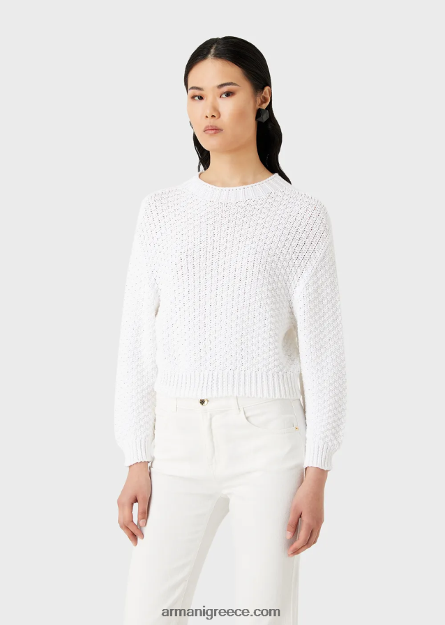 γυναίκες Armani μπλούζα χωρίς ραφή σε κουτί και πλεκτό με βρύα 4046R6206 γαλακτώδες λευκό