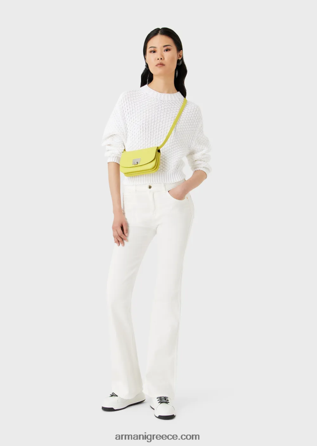 γυναίκες Armani μπλούζα χωρίς ραφή σε κουτί και πλεκτό με βρύα 4046R6206 γαλακτώδες λευκό