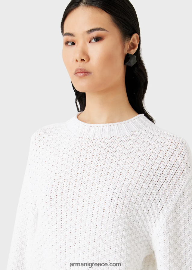 γυναίκες Armani μπλούζα χωρίς ραφή σε κουτί και πλεκτό με βρύα 4046R6206 γαλακτώδες λευκό