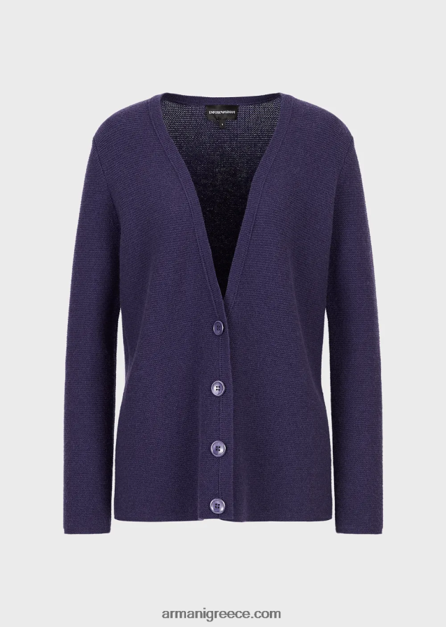 γυναίκες Armani ζακέτα χωρίς ραφές με λαιμόκοψη σε κρίκους-βελονιά μαλλί και κασμίρ 4046R6210 μωβ