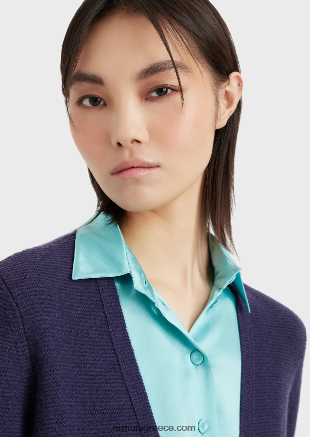 γυναίκες Armani ζακέτα χωρίς ραφές με λαιμόκοψη σε κρίκους-βελονιά μαλλί και κασμίρ 4046R6210 μωβ