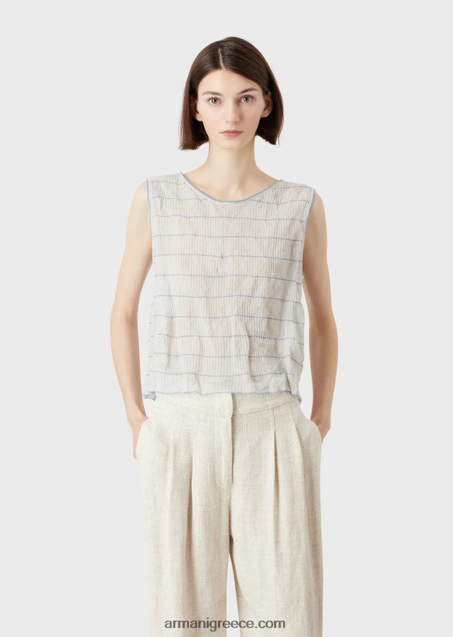 γυναίκες Armani πλεκτό, ριγέ τοπ με δέσιμο στην πλάτη 4046R6214 πρότυπο