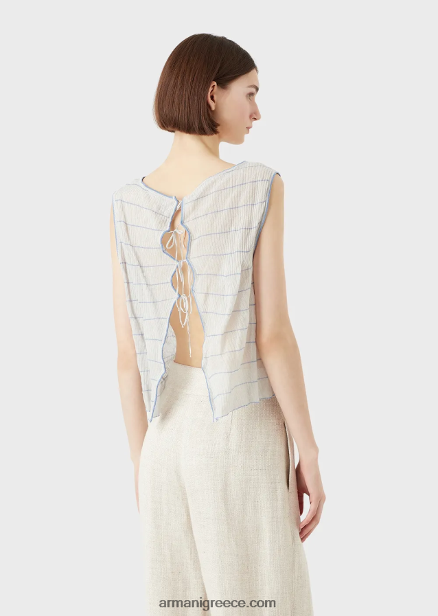 γυναίκες Armani πλεκτό, ριγέ τοπ με δέσιμο στην πλάτη 4046R6214 πρότυπο