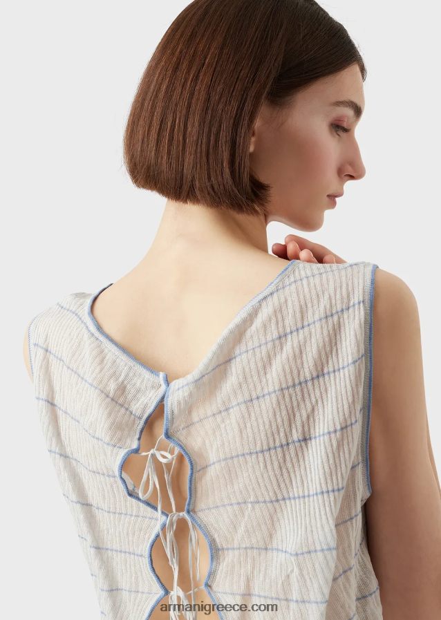 γυναίκες Armani πλεκτό, ριγέ τοπ με δέσιμο στην πλάτη 4046R6214 πρότυπο