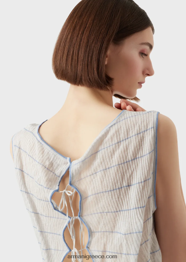 γυναίκες Armani πλεκτό, ριγέ τοπ με δέσιμο στην πλάτη 4046R6214 πρότυπο