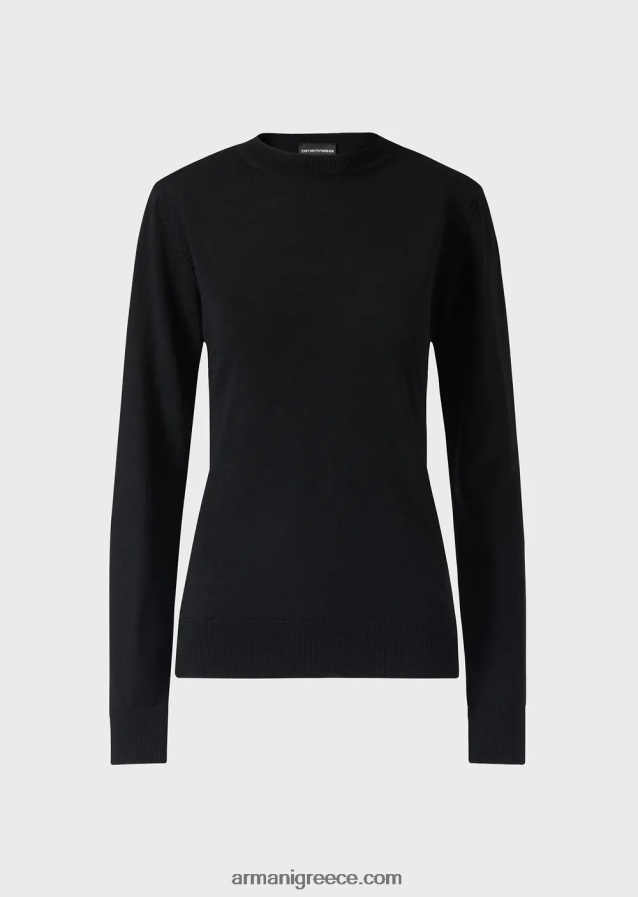γυναίκες Armani άλμα με λαιμόκοψη από καθαρό παρθένο μαλλί 4046R6217 μαύρος