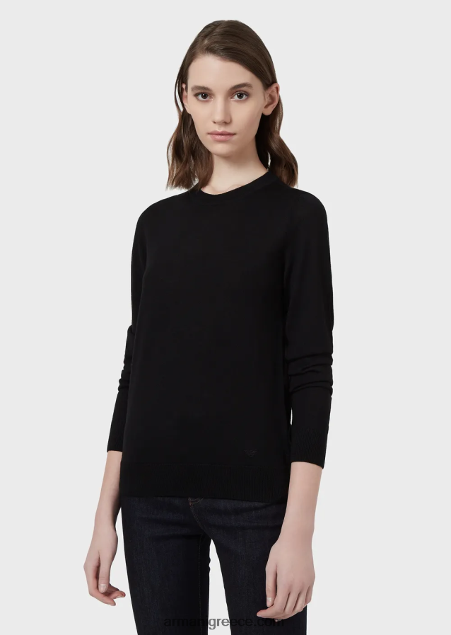 γυναίκες Armani άλμα με λαιμόκοψη από καθαρό παρθένο μαλλί 4046R6217 μαύρος