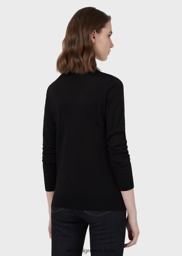 γυναίκες Armani άλμα με λαιμόκοψη από καθαρό παρθένο μαλλί 4046R6217 μαύρος