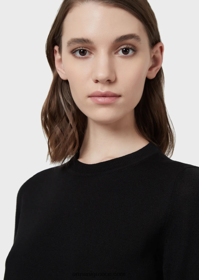 γυναίκες Armani άλμα με λαιμόκοψη από καθαρό παρθένο μαλλί 4046R6217 μαύρος