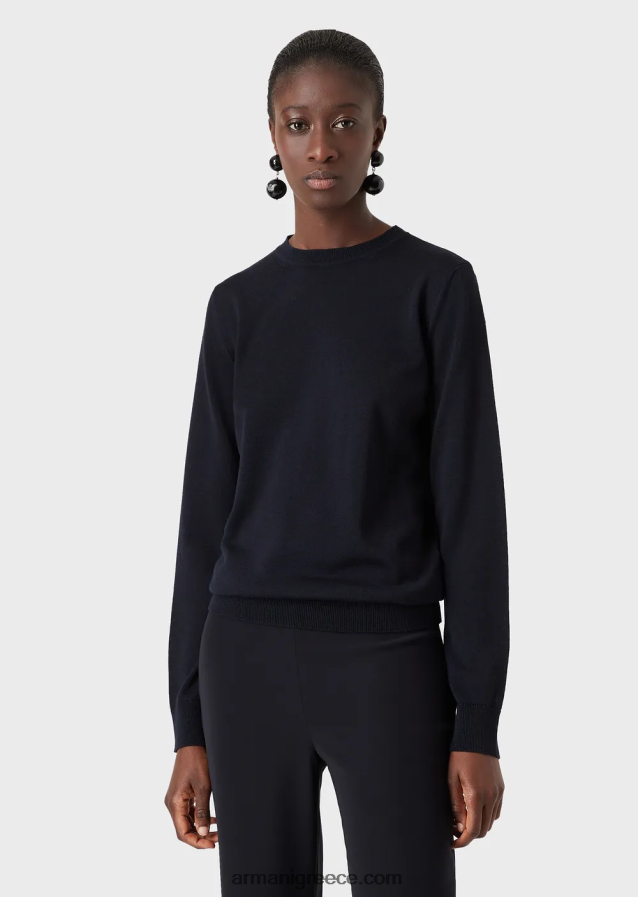 γυναίκες Armani άλμα με λαιμόκοψη από καθαρό παρθένο μαλλί 4046R6219 μπλε