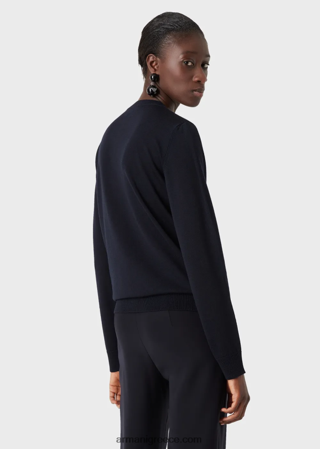 γυναίκες Armani άλμα με λαιμόκοψη από καθαρό παρθένο μαλλί 4046R6219 μπλε