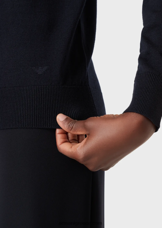 γυναίκες Armani άλμα με λαιμόκοψη από καθαρό παρθένο μαλλί 4046R6219 μπλε